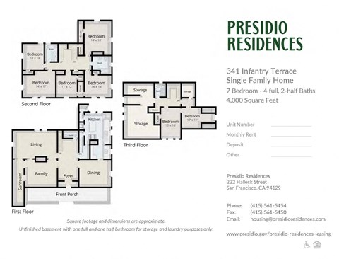 Floor plan for 7 beds, 4.5 baths, 4000 sqft